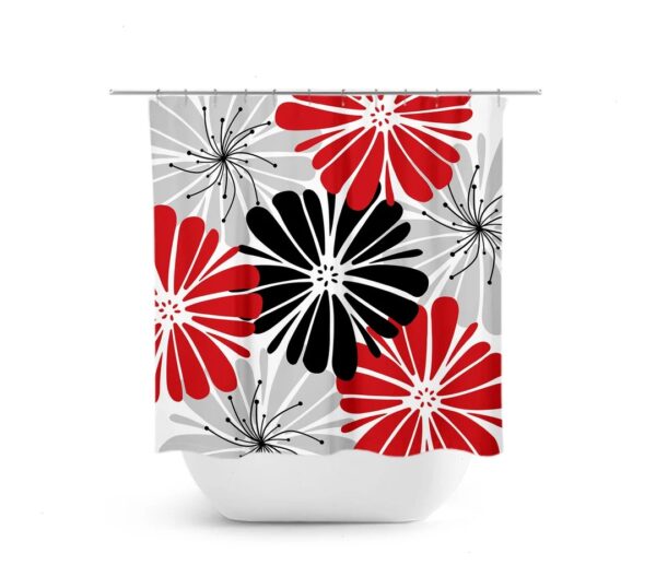Red Black And Gray Shower Curtain, Floral Bath Curtain, Fabric Shower Curtain, Girls Bathroom, Red Black Bathroom
