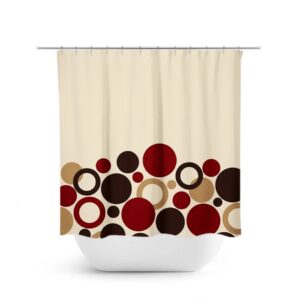 Red Brown Beige Shower Curtain, Geometric Bath Curtain, Brown Bathroom, Fabric Shower Curtain, Polka Dot Curtain