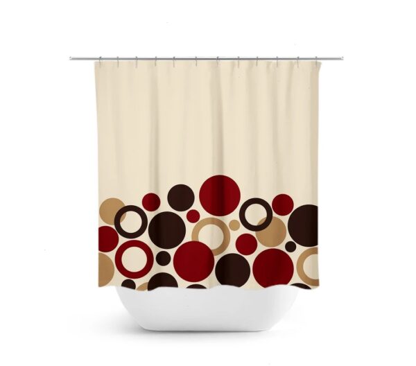 Red Brown Beige Shower Curtain, Geometric Bath Curtain, Brown Bathroom, Fabric Shower Curtain, Polka Dot Curtain