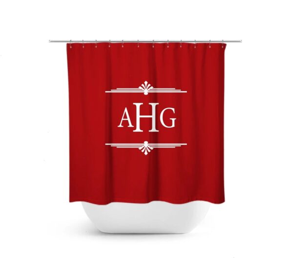 Red Shower Curtain, Monogram Shower Curtain, Modern Bathroom Decor, Personalized Master Bath Curtain Decor