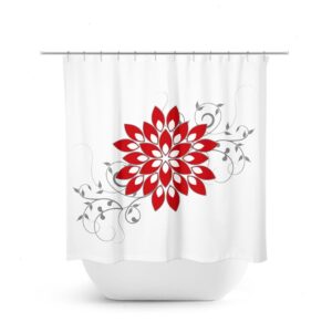 Red White Flower Shower Curtain Decor, Fabric Bath Curtain, White Red Bathroom, Floral Bathroom