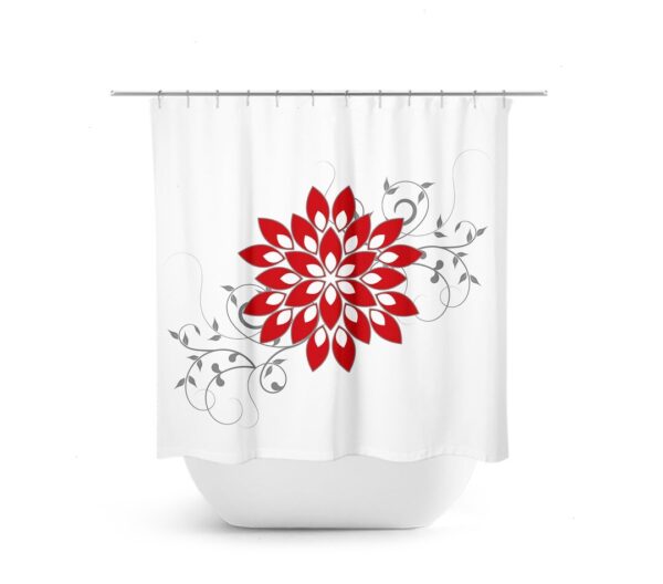 Red White Flower Shower Curtain Decor, Fabric Bath Curtain, White Red Bathroom, Floral Bathroom