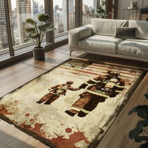 Resilient Spirit: Dad Fire Fighter and Son Firefighter Rectangular Personalized Carpets, Firefighter Rugs for Living Room Bedroom, Firefighter Rectangular Rugs Full Size FR93