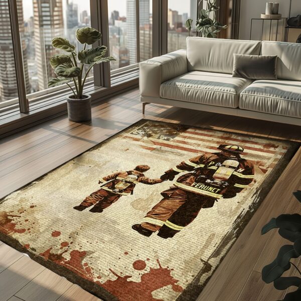Resilient Spirit: Dad Fire Fighter and Son Firefighter Rectangular Personalized Carpets, Firefighter Rugs for Living Room Bedroom, Firefighter Rectangular Rugs Full Size FR93