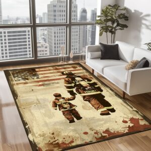 Resilient Spirit: Dad Fire Fighter and Son Firefighter Rectangular Personalized Carpets, Firefighter Rugs for Living Room Bedroom, Firefighter Rectangular Rugs Full Size FR93