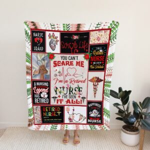Retired Nurse Quilt Blanket - Nursing, Thankful, You Can't Scare Me or Perfect for Bedroom Decor