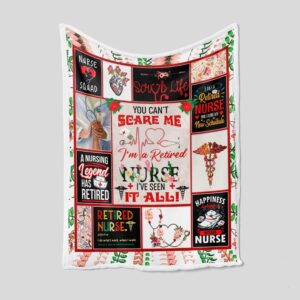 Retired Nurse Quilt Blanket - Nursing, Thankful, You Can't Scare Me or Perfect for Bedroom Decor