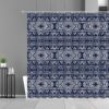 Retro Blue Shower Curtain, Mid-Century Boho Mandala Geometry Fabric Bathroom Curtain Accessories