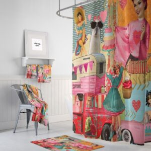 Retro Camper Theme Shower Curtain for Bathroom Decor, Home Decor
