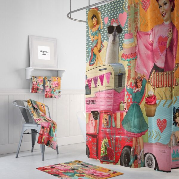 Retro Camper Theme Shower Curtain for Bathroom Decor, Home Decor
