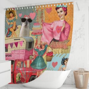 Retro Camper Theme Shower Curtain for Bathroom Decor, Home Decor