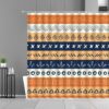 Retro Stripe Shower Curtain, Colorful Mid-Century Boho Horizontal Blue Fabric Bathroom Curtain
