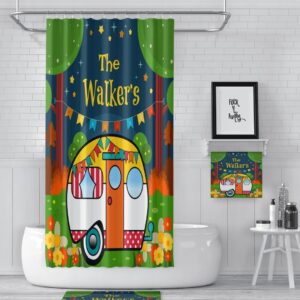 Rv Sized Shower Curtain, Custom Personalized Camper Decor, Vintage Camper, Bath Towel, Bath Shower Mat