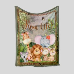 Safari Baby Quilt with Custom Name - Woodland, Gift for Boy and Girl or Perfect for Bedroom Decor