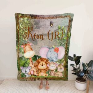 Safari Baby Quilt with Custom Name - Woodland, Gift for Boy and Girl or Perfect for Bedroom Decor