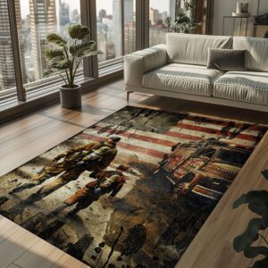 Saluting Sacrifice: Dad Fire Fighter and Son Firefighter Personalized Living Room Rugs, Firefighter Rugs for Living Room Bedroom, Firefighter Rectangular Rugs Full Size FR91