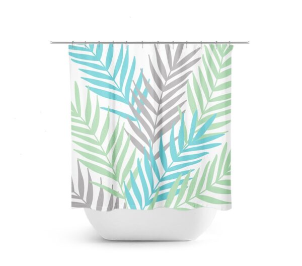 Sea Glass Shower Curtain, Green Blue Gray Bathroom Decor, Palm Tree Leaves Shower Curtain, Tropical Bathroom, Guest Bathroom