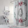 Shabby Custom Monogram Shower Curtain Optional Bath, Bath Towels Mat Bathroom Set Faux Wood And Roses