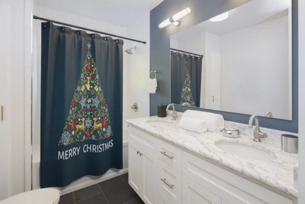 Shower Curtain Merry Christmas Tree Holiday