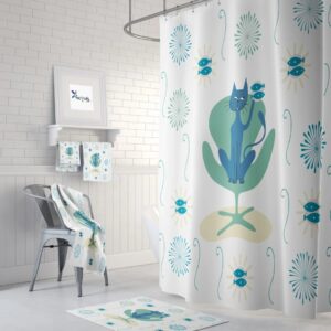 Shower Curtain, Mid Century Modern Cat for Bathroom Decor, Home Decor