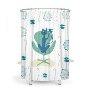 Shower Curtain, Mid Century Modern Cat for Bathroom Decor, Home Decor