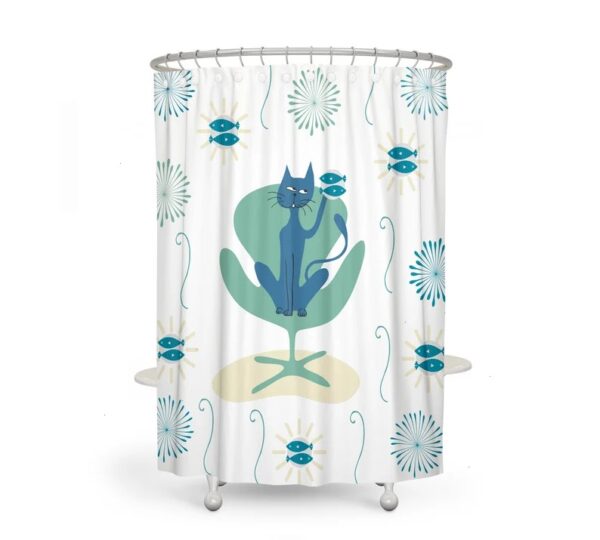 Shower Curtain, Mid Century Modern Cat for Bathroom Decor, Home Decor