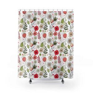 Shower Curtain Poppies Botanical Flower for Bathroom Decor, Home Decor