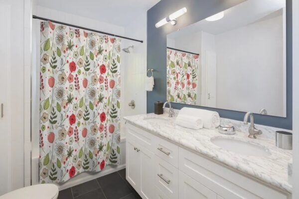 Shower Curtain Poppies Botanical Flower for Bathroom Decor, Home Decor