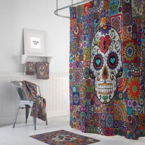 Shower Curtain Sugar Skull Curtain for Bathroom Decor, Home Decor