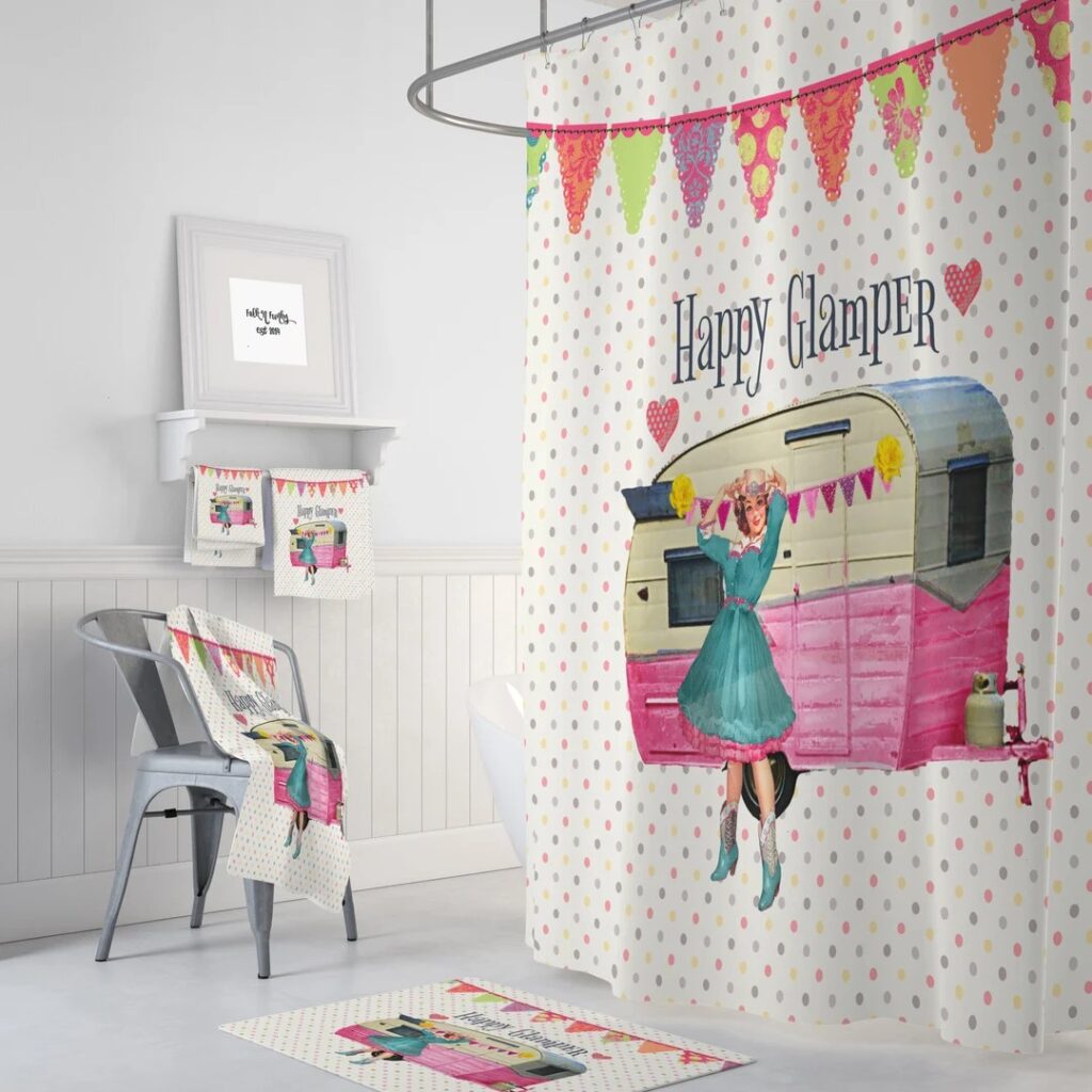 Shower Curtain, Vintage Camper, Glamper for Bathroom Decor, Home Decor