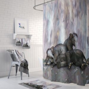 Sleepy Elephants Shower Curtain for Bathroom Decor, Home Decor