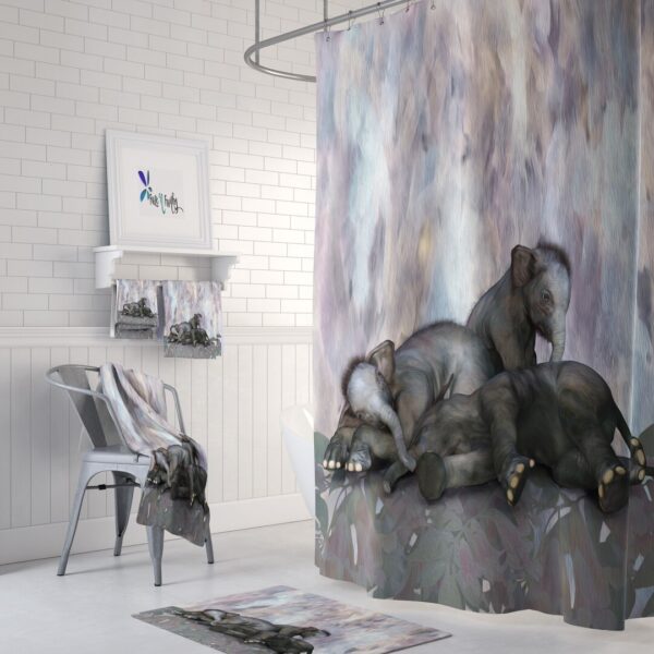 Sleepy Elephants Shower Curtain for Bathroom Decor, Home Decor