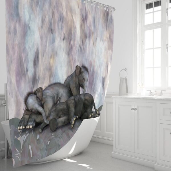 Sleepy Elephants Shower Curtain for Bathroom Decor, Home Decor