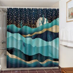 Starry Night In The Desert Shower Curtain, Cactus Moon Star Landscape, Fabric Bathroom Home Decor, Bath Accessories