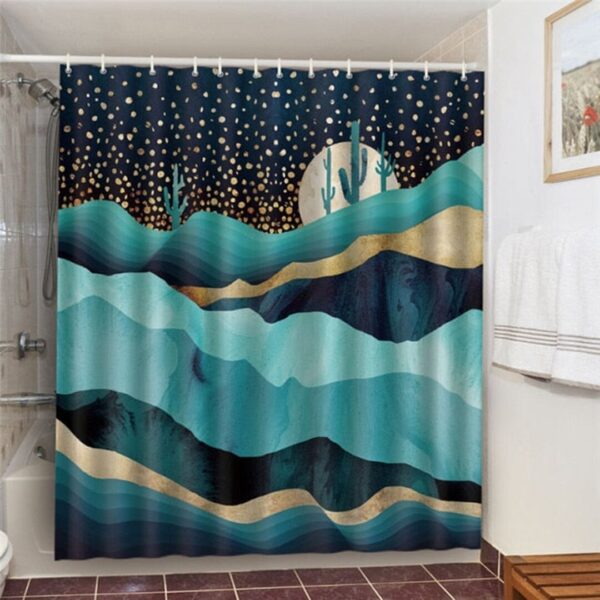 Starry Night In The Desert Shower Curtain, Cactus Moon Star Landscape, Fabric Bathroom Home Decor, Bath Accessories