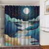 Starry Night In The Mountain Shower Curtain, Blue Nature Forest Landscape, Home Bath Decor