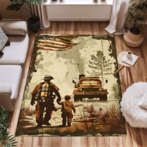 Strengthen Family Ties with Custom Firefighter Rugs for Dad and Son, Firefighter Rugs for Living Room Bedroom, Firefighter Rectangular Rugs Full Size FR107
