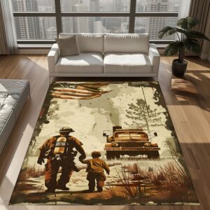 Strengthen Family Ties with Custom Firefighter Rugs for Dad and Son, Firefighter Rugs for Living Room Bedroom, Firefighter Rectangular Rugs Full Size FR107