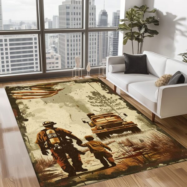 Strengthen Family Ties with Custom Firefighter Rugs for Dad and Son, Firefighter Rugs for Living Room Bedroom, Firefighter Rectangular Rugs Full Size FR107