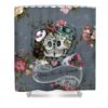 Sugar Skull Shower Curtain, Gray Rose Floral, Andquot;Always Kiss Meandquot