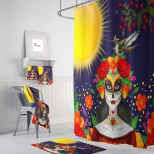 Sugar Skull Woman Shower Curtain for Bathroom Decor, Home Decor