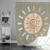 Sun Boho Shower Curtain, Bohemian Minimalist Morning Sunrise Fabric Bathroom Curtain And Mat, Housewarming Gift