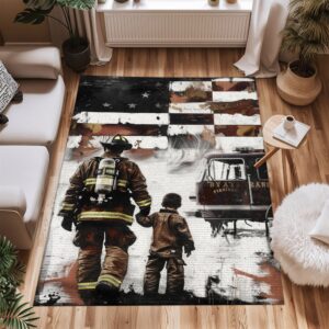 Symbol of Valor: Dad Fire Fighter and Son Firefighter Personalized Home Rugs, Firefighter Rugs for Living Room Bedroom, Firefighter Rectangular Rugs Full Size FR99