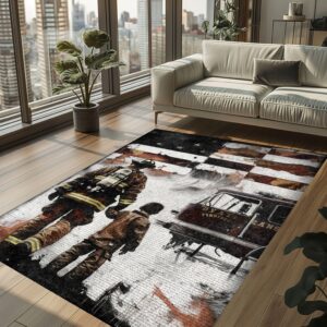 Symbol of Valor: Dad Fire Fighter and Son Firefighter Personalized Home Rugs, Firefighter Rugs for Living Room Bedroom, Firefighter Rectangular Rugs Full Size FR99