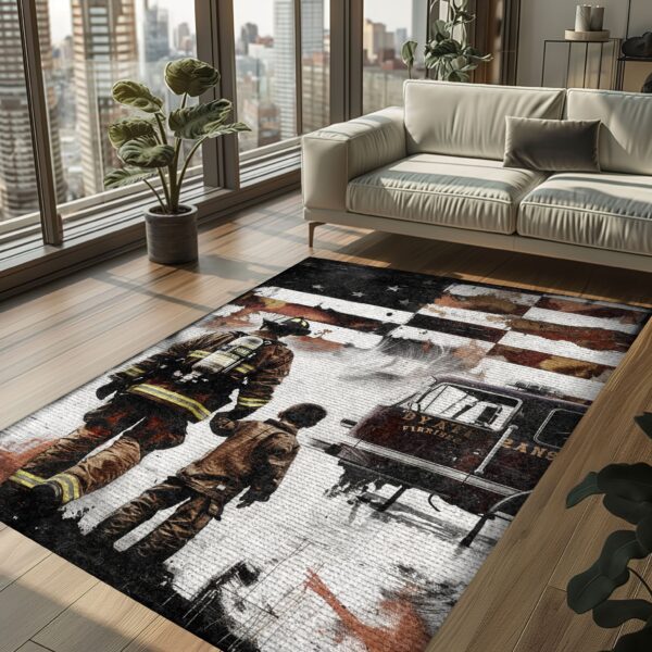 Symbol of Valor: Dad Fire Fighter and Son Firefighter Personalized Home Rugs, Firefighter Rugs for Living Room Bedroom, Firefighter Rectangular Rugs Full Size FR99
