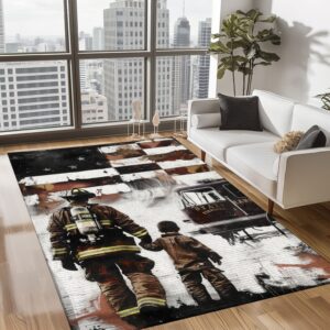 Symbol of Valor: Dad Fire Fighter and Son Firefighter Personalized Home Rugs, Firefighter Rugs for Living Room Bedroom, Firefighter Rectangular Rugs Full Size FR99