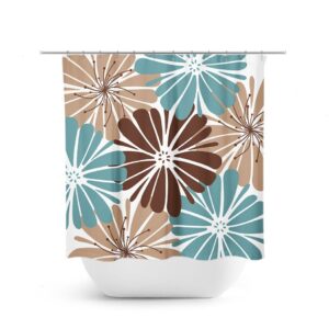 Teal And Brown Shower Curtain, Teal Bathroom, Floral Bath Curtain, Fabric Shower Curtain, Girls Bathroom, Brown Bathroom