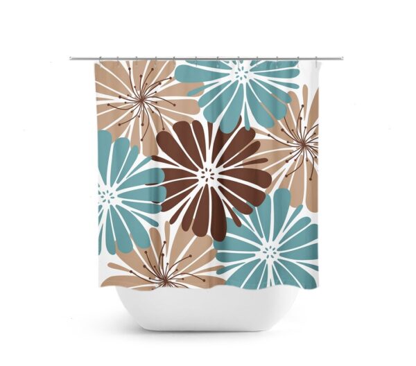 Teal And Brown Shower Curtain, Teal Bathroom, Floral Bath Curtain, Fabric Shower Curtain, Girls Bathroom, Brown Bathroom