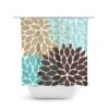 Teal Brown Beige Shower Curtain, Floral Bath Curtain, Aqua Bathroom, Fabric Shower Curtain, Girls Bathroom Decor, Brown Bathroom