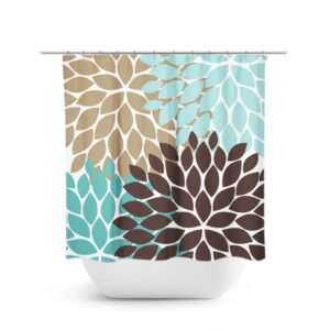 Teal Brown Beige Shower Curtain, Floral Bath Curtain, Aqua Bathroom, Fabric Shower Curtain, Girls Bathroom Decor, Brown Bathroom